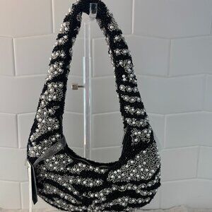 Viral Zebra Hobo Bag - Made in India - Black, White, Silver and Pearls